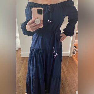 Hale Bob Blue Casual Long Sleeve Bishop Sundress